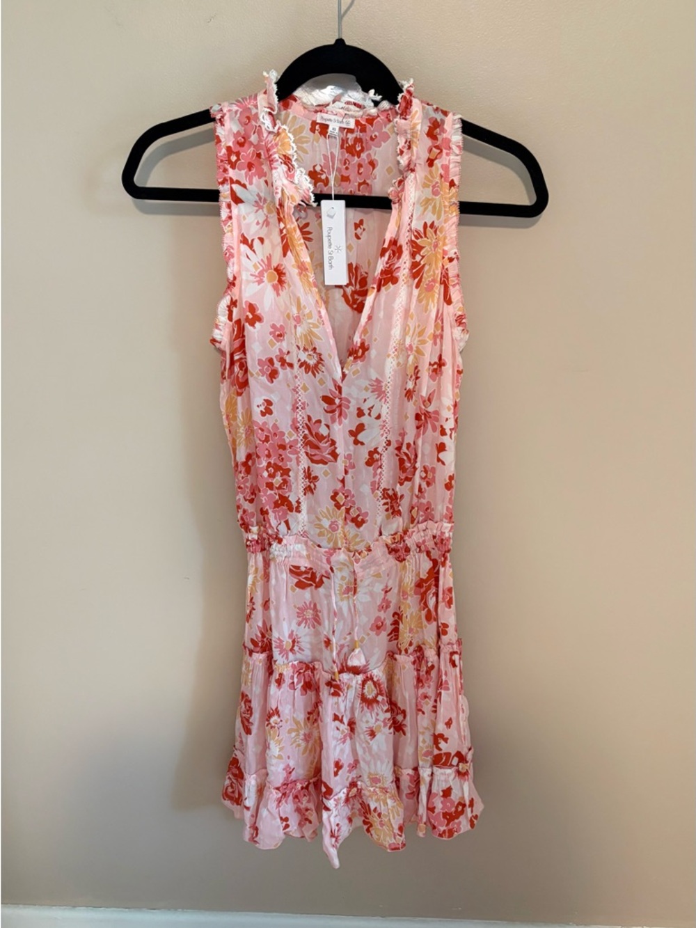 Poupette St. Barth Pink and Coral Floral Sleeveless Mini Dress